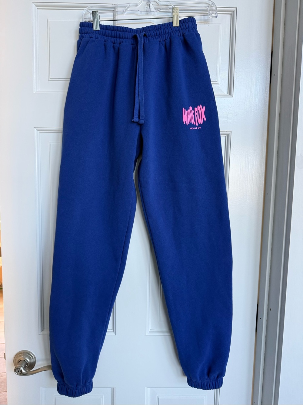 White Fox Boutique Royal Blue Joggers with Pink Logo